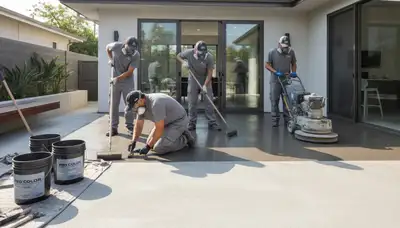 Professional concrete staining on residential patio in Oakland, CA by local house-painting experts