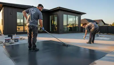 Professional concrete staining on residential patio in Oakland, CA by local house painting experts