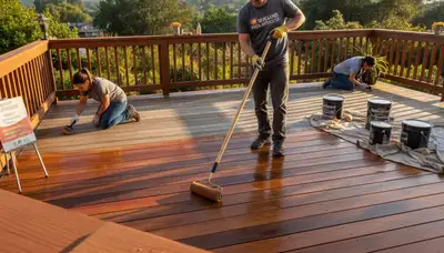 Professional deck staining in Oakland, CA enhancing wood color and protecting outdoor decks from moisture