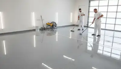 Epoxy garage floor coating in Oakland CA applied by professional house painters for durable protection