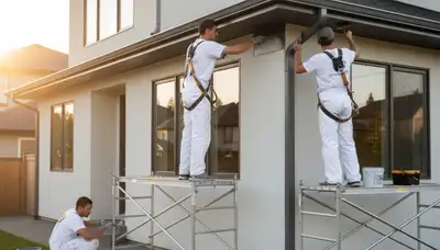 Professional gutter painting on an Oakland, CA home by expert exterior house painters