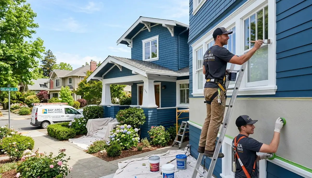 Professional house painters in Oakland CA applying fresh exterior paint to a residential home
