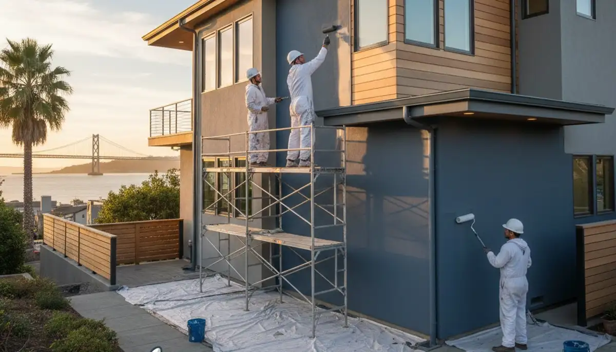 Professional house painters working on residential exterior in Oakland, CA