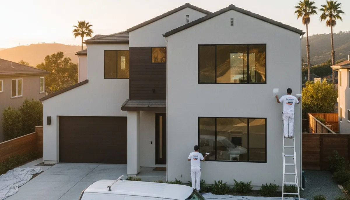 Professional house painters working on exterior home in Oakland, CA