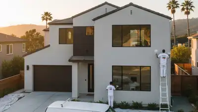 Professional house painters working on exterior home in Oakland, CA