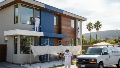 Professional house painters in Oakland CA applying fresh exterior paint to a residential home