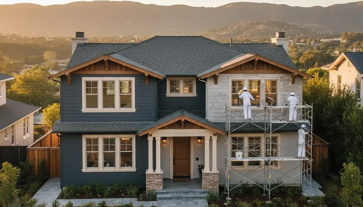 Professional house painters working on exterior home repaint in Oakland, CA