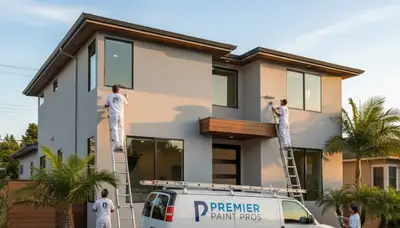 Professional house painters applying exterior paint to a home in Oakland, CA
