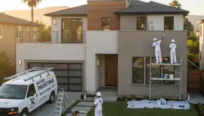 Professional house painters working on residential exterior in Oakland, CA