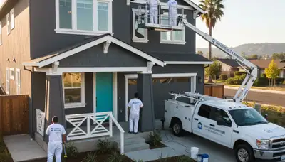 Professional house painters working on exterior home in Oakland, CA
