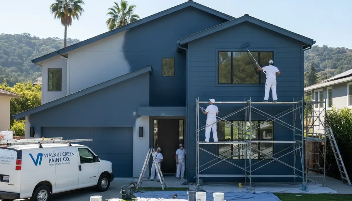 Professional house painters in Oakland, CA applying fresh exterior paint to a residential home