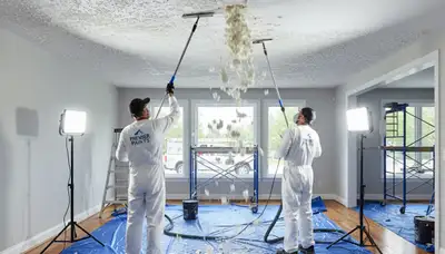 Professional popcorn ceiling removal and painting in Oakland, CA home interior renovation