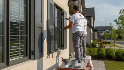 Professional shutter painting on Oakland, CA home exterior by expert house painters