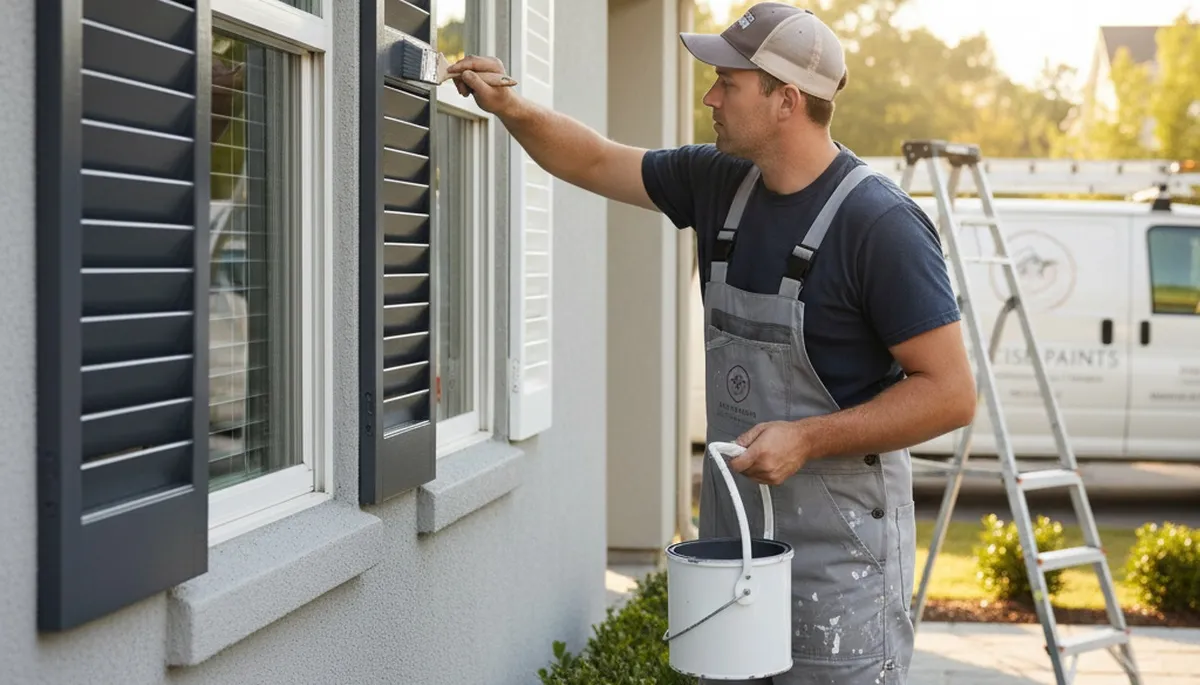 Professional shutter painting on a residential home in Oakland, CA by expert house painters