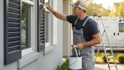 Professional shutter painting on a residential home in Oakland, CA by expert house painters