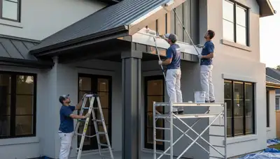 Professional trim and fascia painting on Oakland, CA home exterior by expert house painters