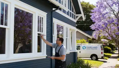 Professional painter applying smooth trim finish on Oakland, CA home exterior for lasting curb appeal